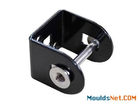 A C shape steel fence clamp with bolts and nuts on white background.